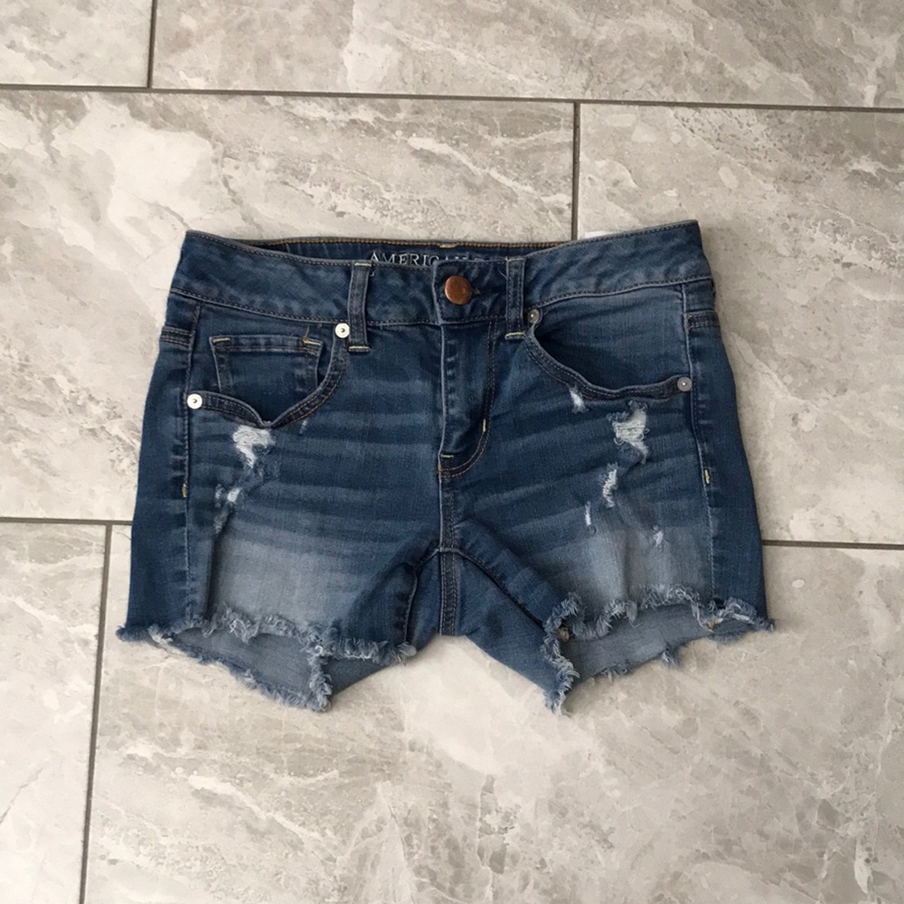 AMERICAN EAGLE Super Stretch Midi Women Distressed Jeans Shorts | 4
